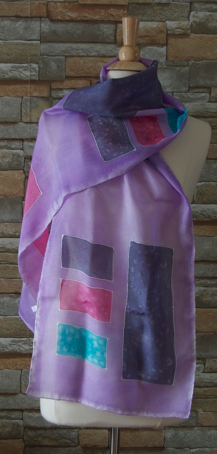 Hand Painted Habotai Silk Scarf-free shipping