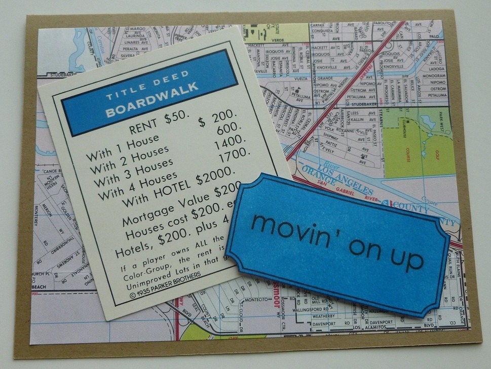 Handmade Boardwalk Monopoly Moving Card - Ready to Ship