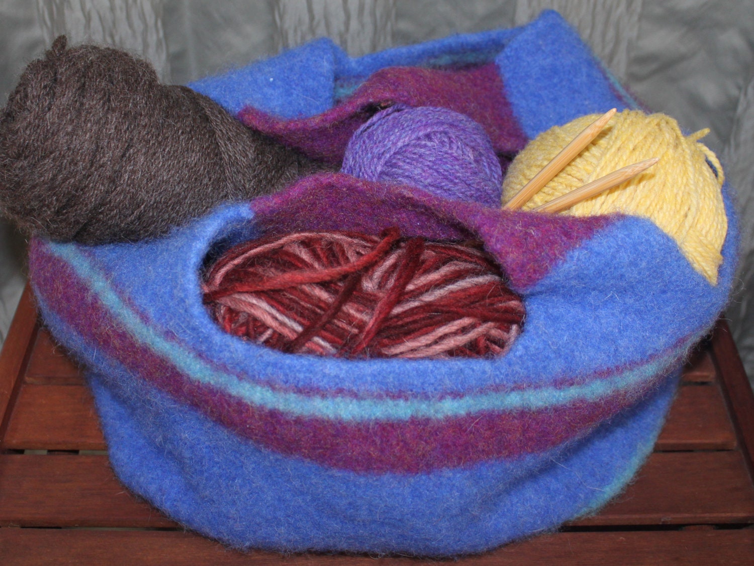 Hand Knit and Felted Large Market Bag, From Shaker Wool, Unique Purse or Knitting Bag
