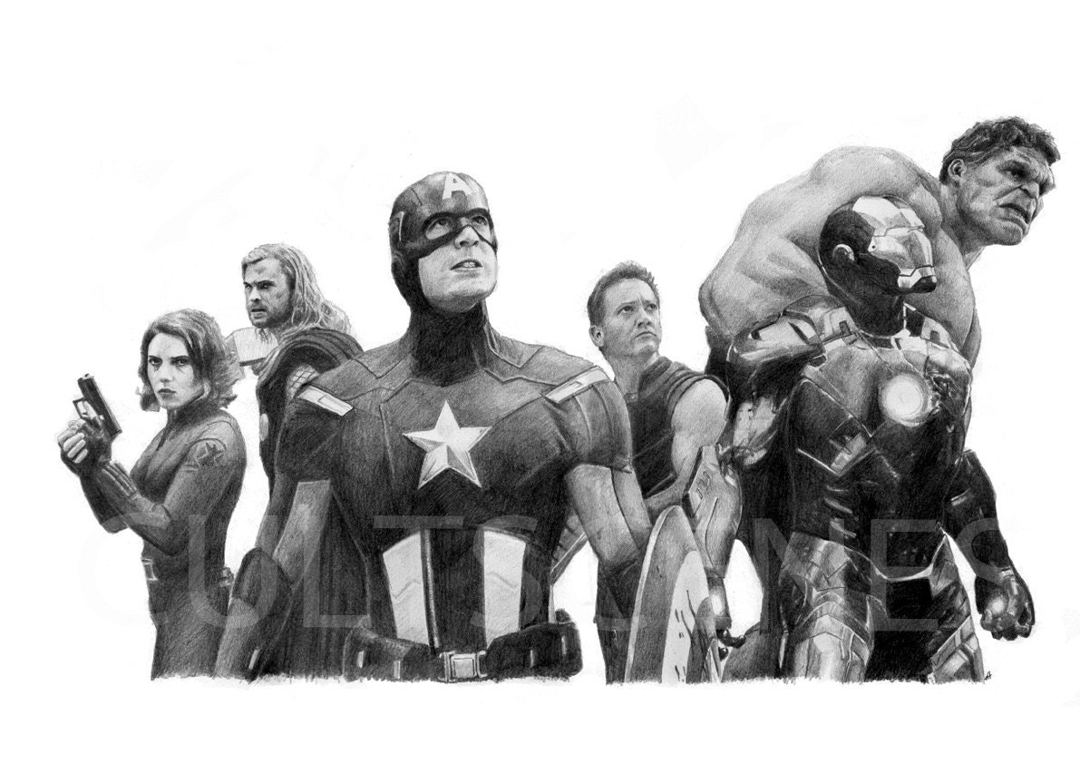 Avengers Assemble Pencil Drawing Poster