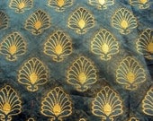 Black With Golden and Black Motif Chanderi Cotton Silk Fabric Fat Quarter India (ACC)