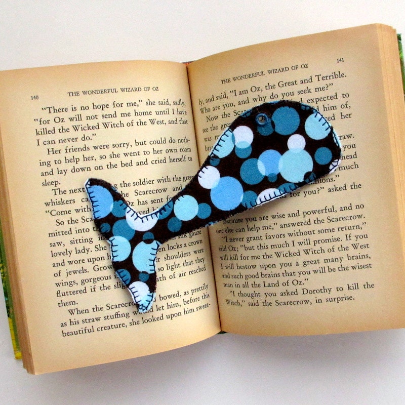 Blue Bookmark, Whale Tail, Fabric Book Mark, Polka Dots