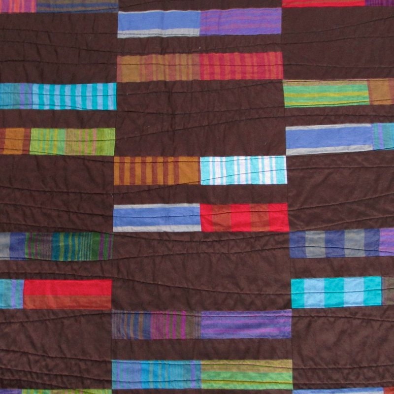 Handmade Brown Lap Quilt, Modern Quilt, Cotton, Woven Stripes