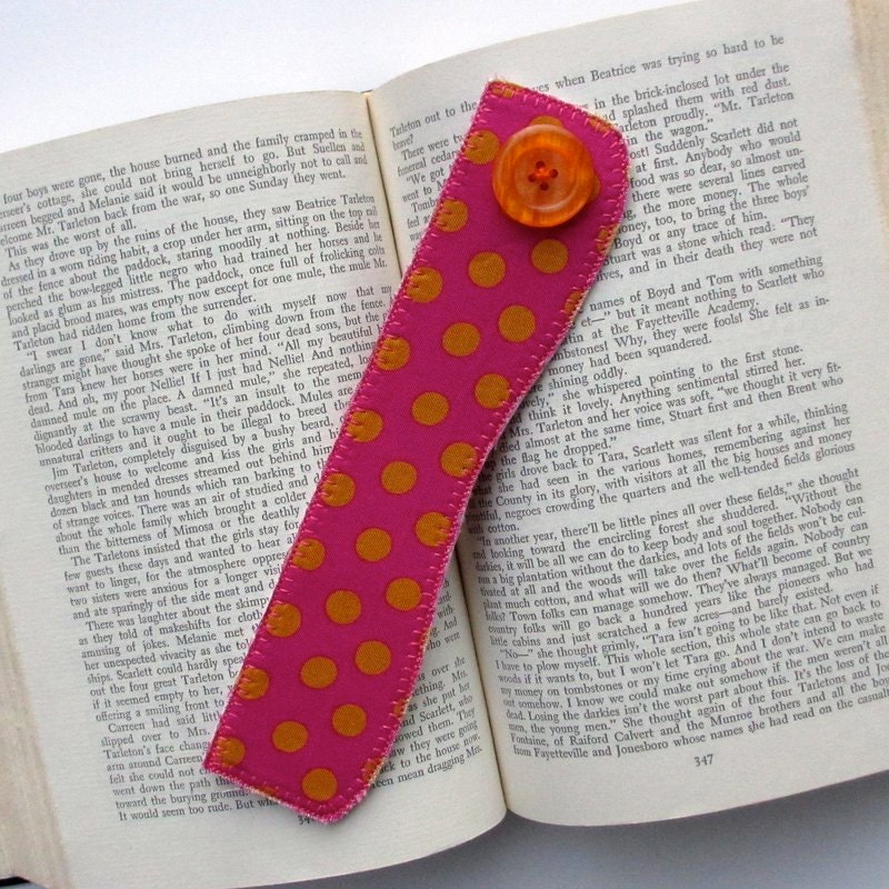 Polka Dot Bookmark, Fabric Bookmark, Fuscia