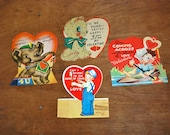 Vintage Valentine's Day Cards / Elephant, Cat & Boys / Set of 4
