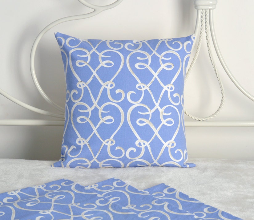 16x16 Kaufmann Blue and White Cursive Heart Pillow Cover - pillow by CozyTouches on Etsy