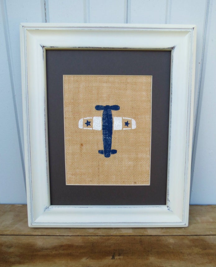 Airplane Print on Burlap 8x10 / Children's Wall Art / Nursery Decor / Transportation Wall Art