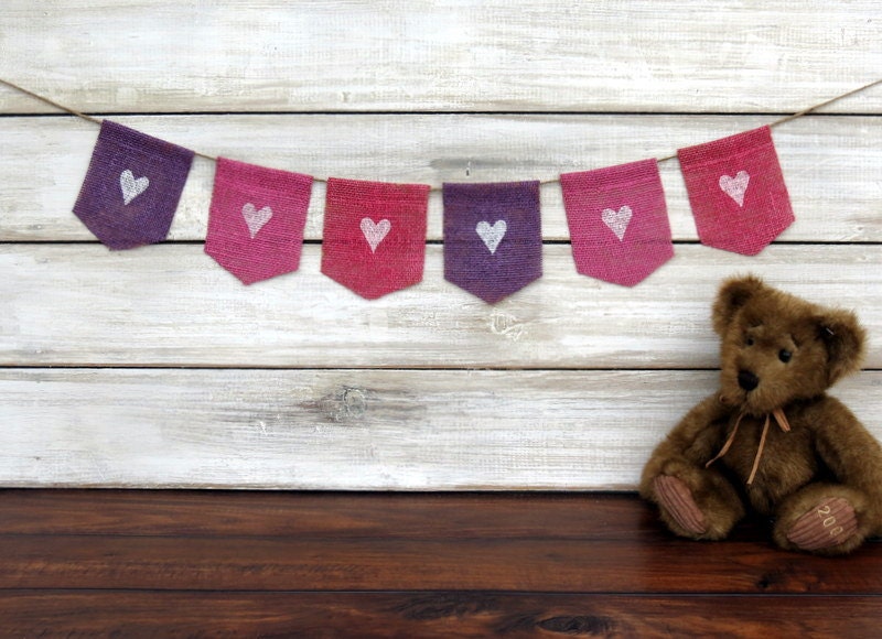 Valentine's Day Photography Prop Burlap Banner Garland / Pink & Purple Baby Shower Decoration