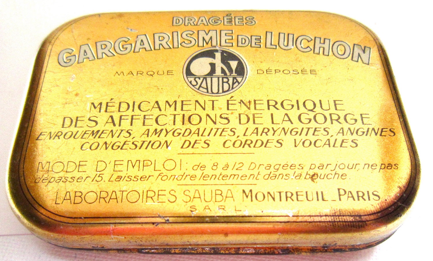 Vintage French medication tin box Gargarisme du Luchon