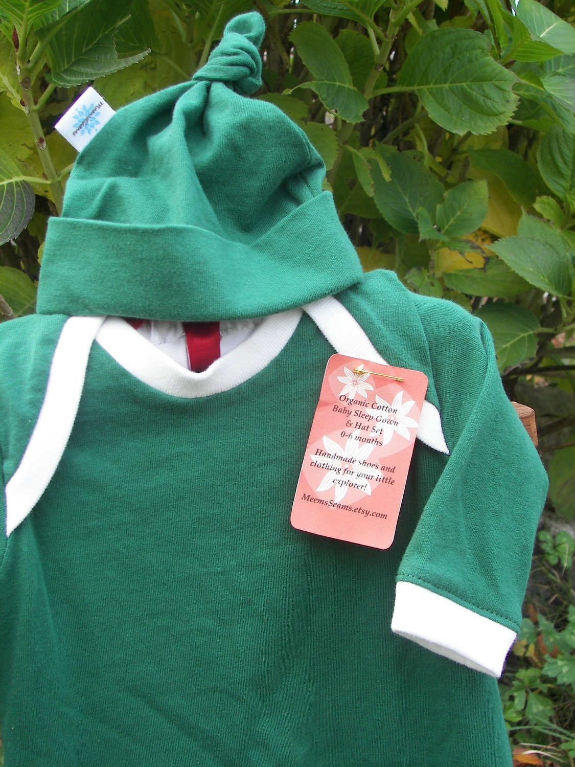 ORGANIC GOWN and HAT Set--Baby Sleep Sack--0-6 month--Layette  newborn  bringing home outfit  Christmas Baby Holiday--Perfect Green