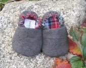 Herringbone Baby Shoes--Dark Gray Flannel--holiday--fully reversible