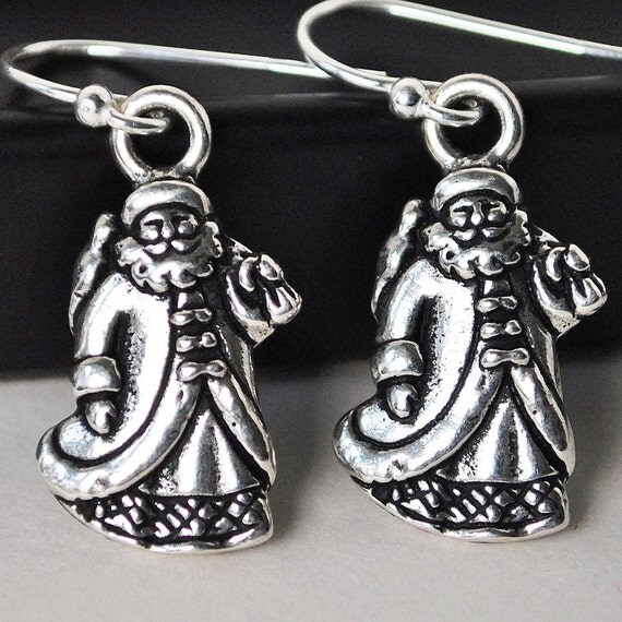 Santa Earrings, Silver Christmas Earrings, Drop Earrings, Dangle Earrings, Sterling Silver Handmade Jewelry