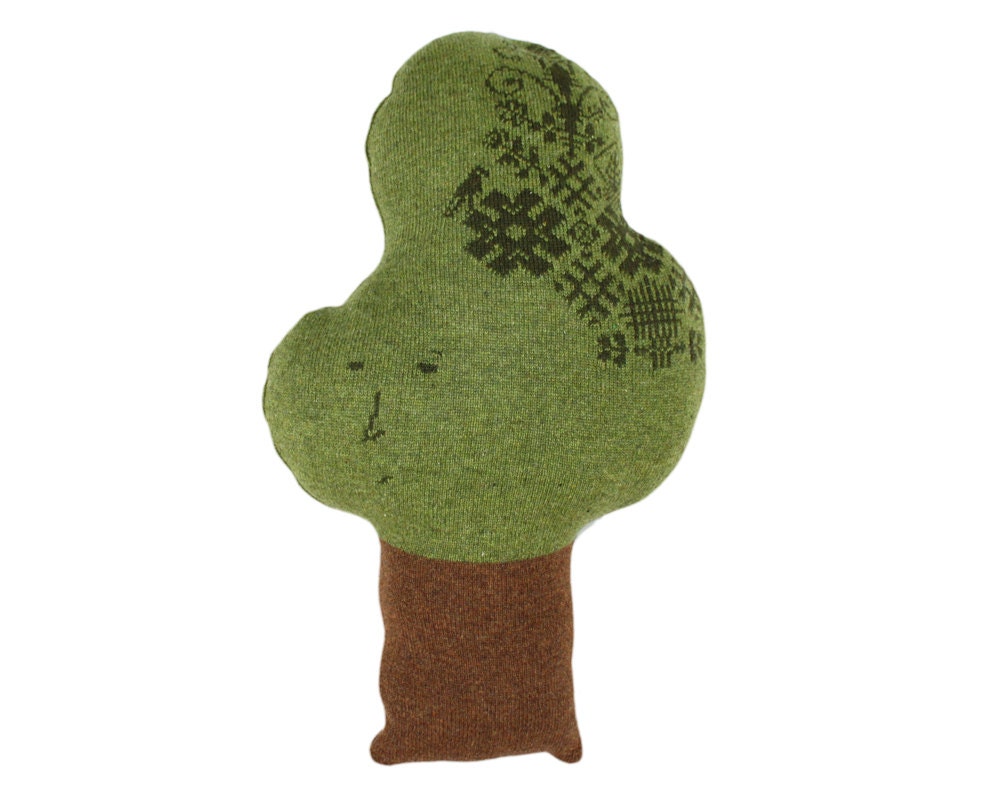 Green TREE shaped pillow - large soft knitted cushion