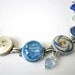 WATER POLO antique button bracelet, china stencil button, blue glass & shell buttons. One of a kind