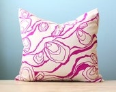 Fuchsia Linen Pillow Cover Ocean Beach Decorative Cushion Throw 18x18 Painted Hand-Printed Screen Print Hostess Gift
