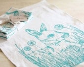 Dish Tea Towel Kitchen Deer Fawn Baby Nature Teal Turquoise Cloth Linen Hand-Printed Screen Print Hostess Gift Single Towel
