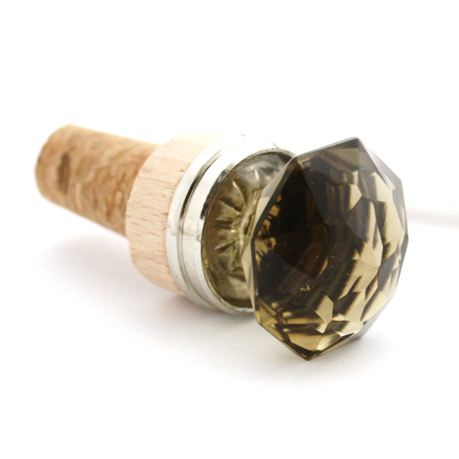 Glass Wine Stopper- French Vintage looking smoky glass pull and new cork.  A unique hostess gift. Featrued by Martha Stewart Living.