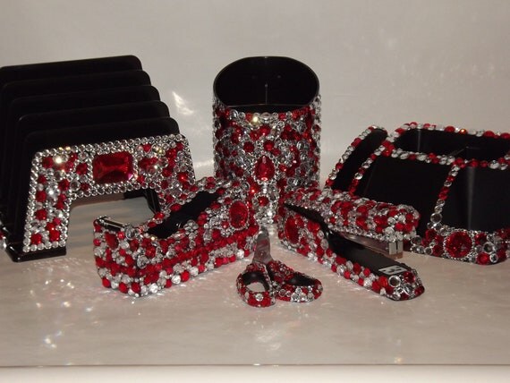 Large Bling Rhinestone Bling Desk Set Office by EVRhinestones