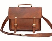 Handmade15 inch Front Pocket Leather Messenger Bag / Satchel / Laptop Bag / MacBook Bag / Shoulder Bag - Vintage Retro Look
