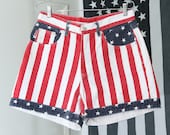 RAD American Flag Stars and Stripes 90s High Waisted Jean Shorts