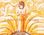Bloom, Fertility Goddess, Matted Giclee 5x7 Print, Sunflower, Yellow, Inspirational Art, Potential, Life, Possibilities, Limitless