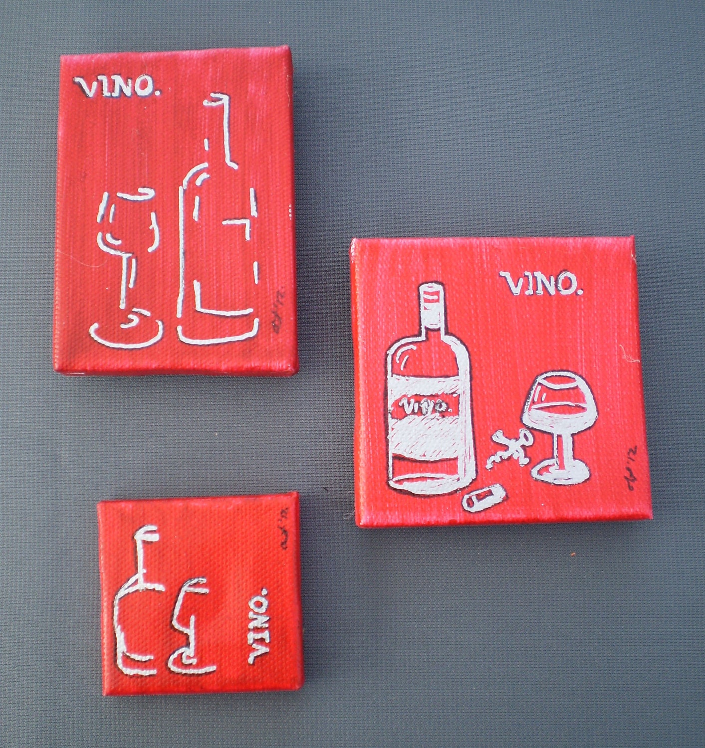 Kitchen Art: Refrigerator Magnets Featuring Wine - Set of 3