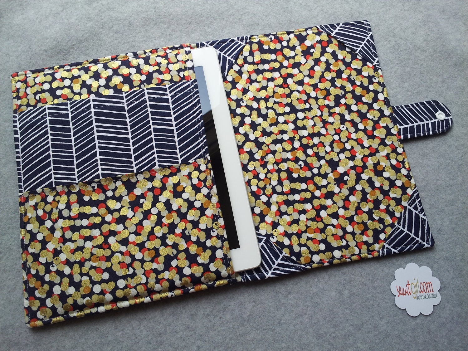 iPad cover, iPad2 Cover, or Ipad 3, Ipad case - Book style- Joel Dewberry, Modern Meadow, Herringbone in Lake- Made to order