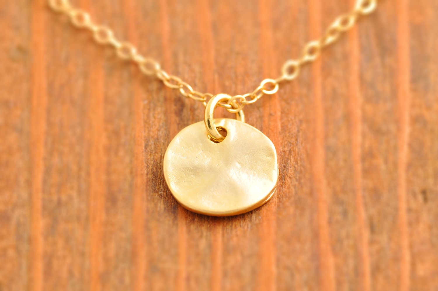 Gold Disk Necklace - textured disk pendant, bridesmaid necklace, gold coin necklace