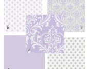 Custom 3 piece Crib Set--Bumper pad, sheet, Crib Skirt (Lilac and Gray Damask)