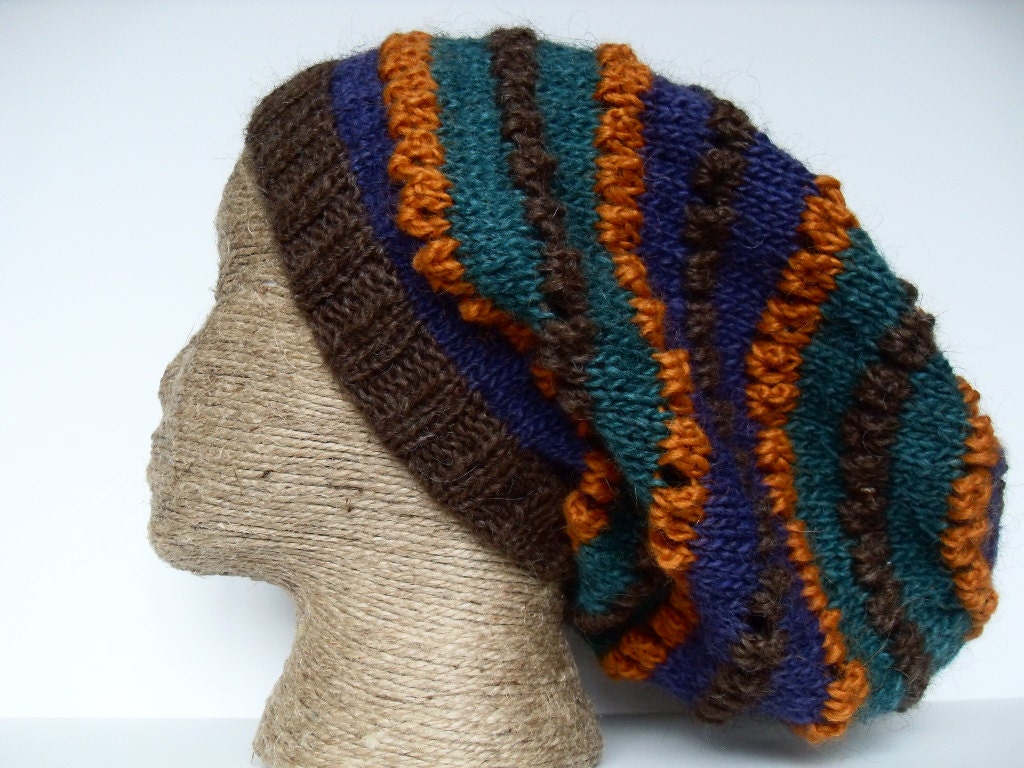 Dreadlock Hat - Textured Tam - Bright Dread Hat - Wool - Warm Winter Slouch - Lopi - Knit