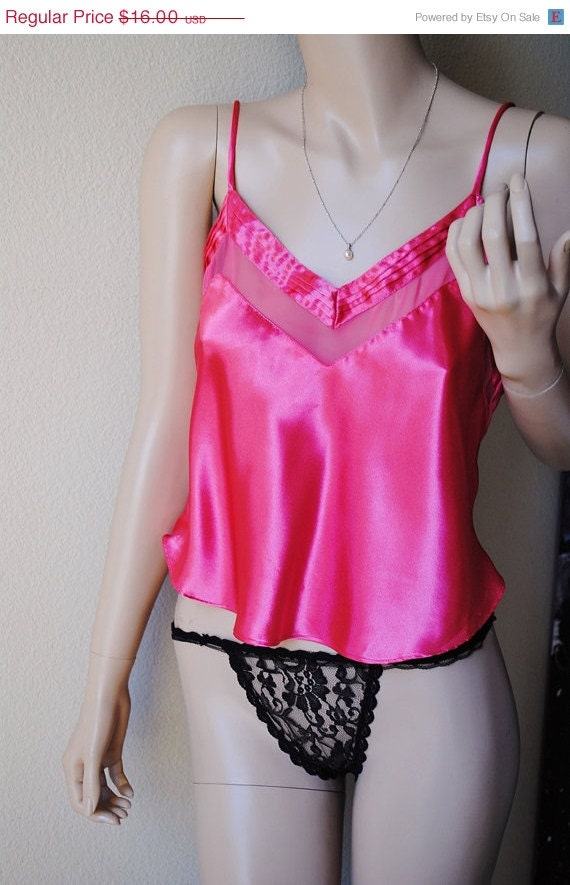 SUMMER SALE Vintage Pink Sheer Strip Camisole - by Victoria's Secret - Small
