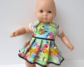 Handmade Doll Clothes - Dog Print Dress - Fits Bitty Baby, 14 to 16 Inch Waldorf, and Baby Alive Dolls