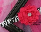 Single Hot Pink Zebra Shabby Flower Headband - Birthday, Photo Prop, Gift - Newborn Infant Baby Child Girls Bow - Zebra Hair Accessories