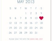 Printable Simple Save the Date - Heart Calender