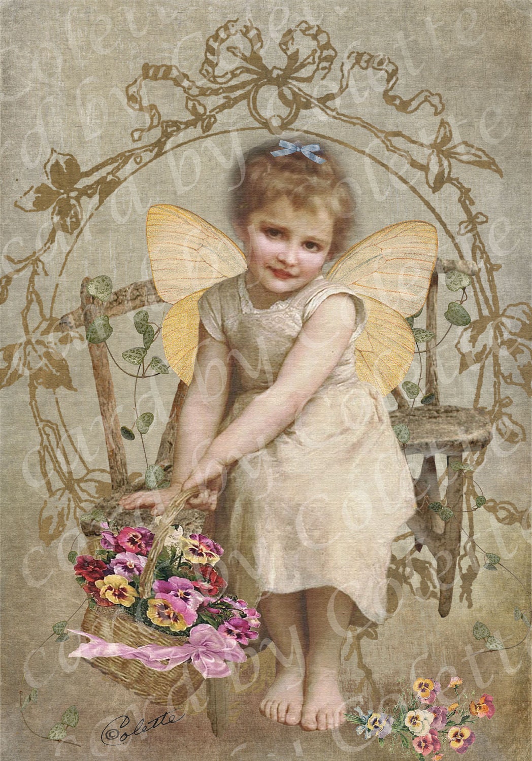 Angelic Child  in the Garden Digital Collage Greeting Card