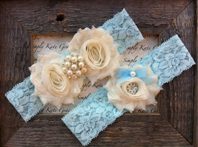 Something Blue Wedding Garter- Vintage Wedding Bridal Garter and Toss Garter- Ivory and Pearl Rhinestone Garter-Toss Garter