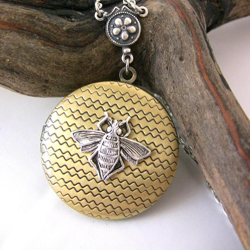 Honey Bee Locket Necklace / Bee in the Garden / Gift for Her / Original