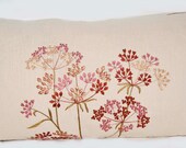 Luxury Handmade Lumbar Throw Pillow / Cushion Cover 22ins x 12ins made in Embroidered Beige linen/cotton fabric