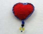 Red Heart Pin  red felt pin with glass beads hand sewn