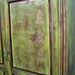 VINTAGE ARMIORE CABINET Painted Green Brown Distressed Gold Demask Provincial Rustic Primitive
