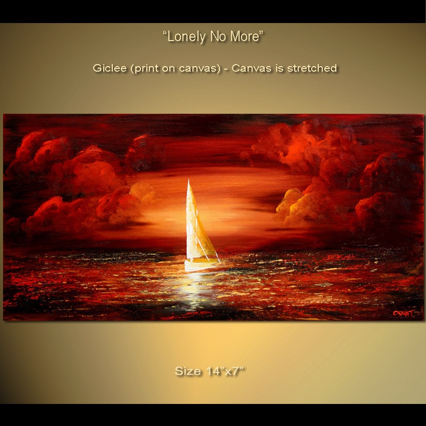 14"x7" Ready to hang Abstract Seascape Canvas Print Stretched Ready by Osnat