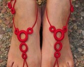 Crochet Barefoot Sandals- Great Accessory for vacation- Red