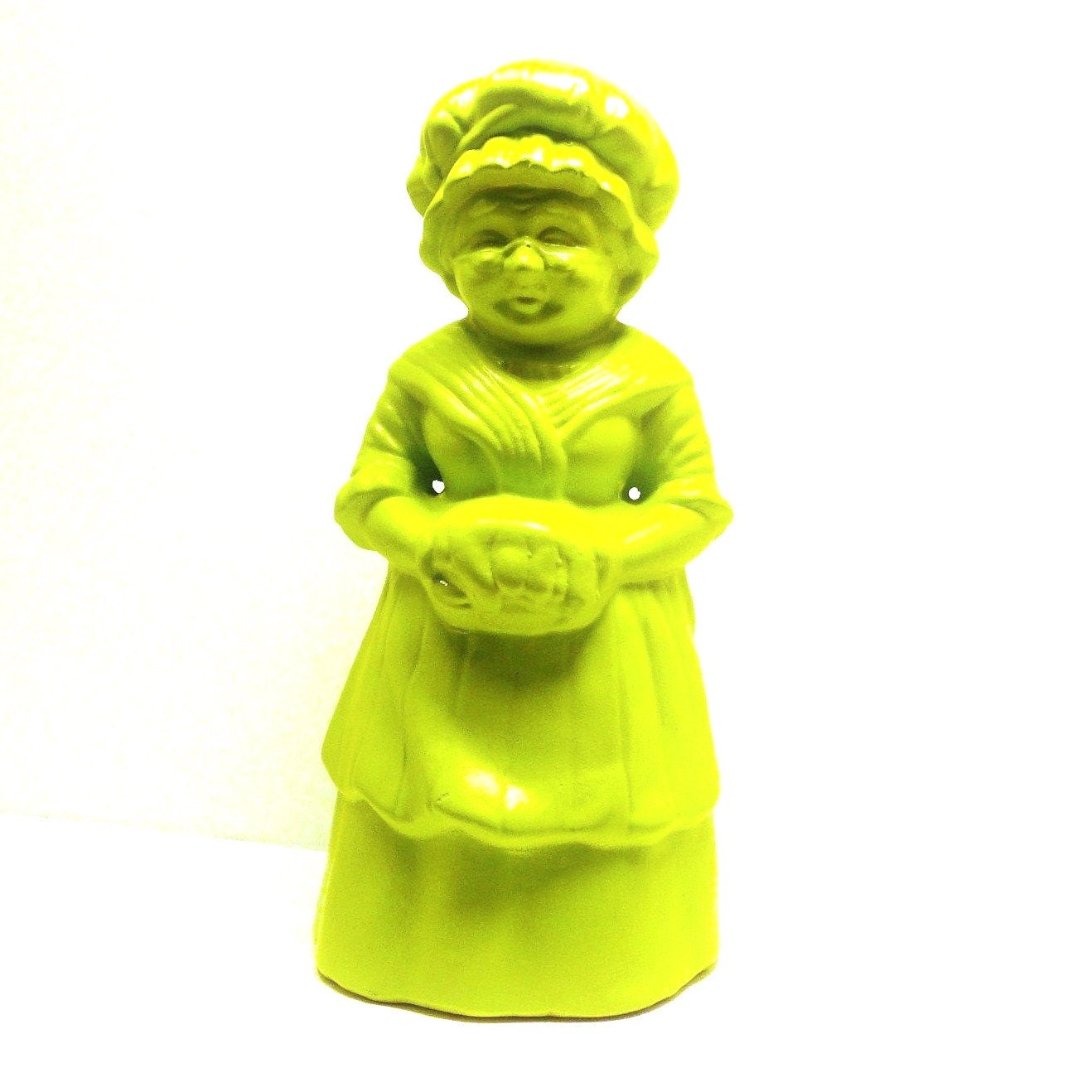 neon kitsch decor, grandma, upcycled figurines, vintage ceramics, lime green, chartreuse, bright kitchen, mod home decor, kitschy, retro