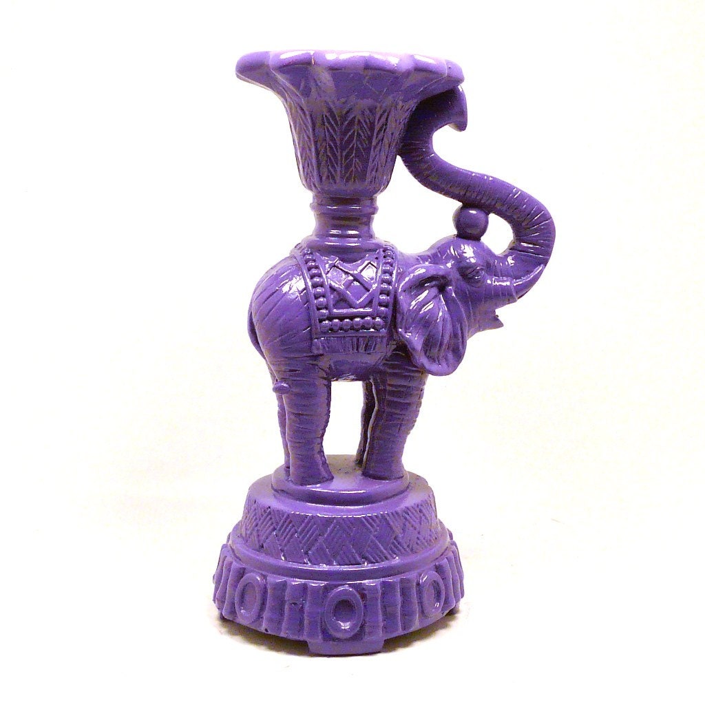 bohemian elephant figurine // purple home decor, candle holder, upcycled ceramics, india pop art, modern sculpture, elephants