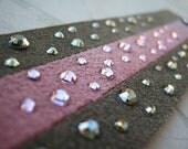 Suade Leather Bracelet Recycled Sparkling Swarovski Crystal Rhinestone Studded Reclaimed Pink and Gray Cuff with Snap D-91-2