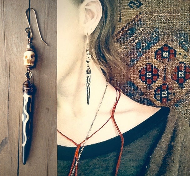 skull dagger. a single artisan earring. 'in stock/ ready to ship'