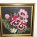 Vintage Framed Needlepoint CREWEL Picture Floral Design Pink Lavender Daisys Green Black 19.5" x 19.5" Large