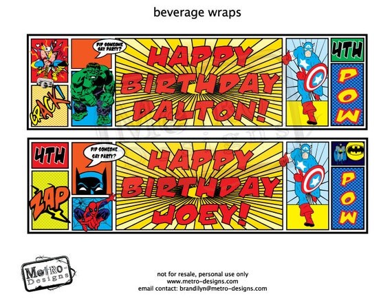 Superhero Party - Beverage Labels Il_570xn