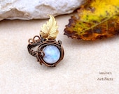Moonstone wire wrapped adjustable ring with leaf