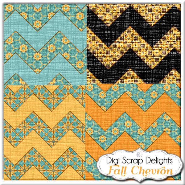 Autumn Chevron Digital Papers for Digital Scrapbooking, Fall Card Making, Crafts, Web Design Linen Textured, Instant Download